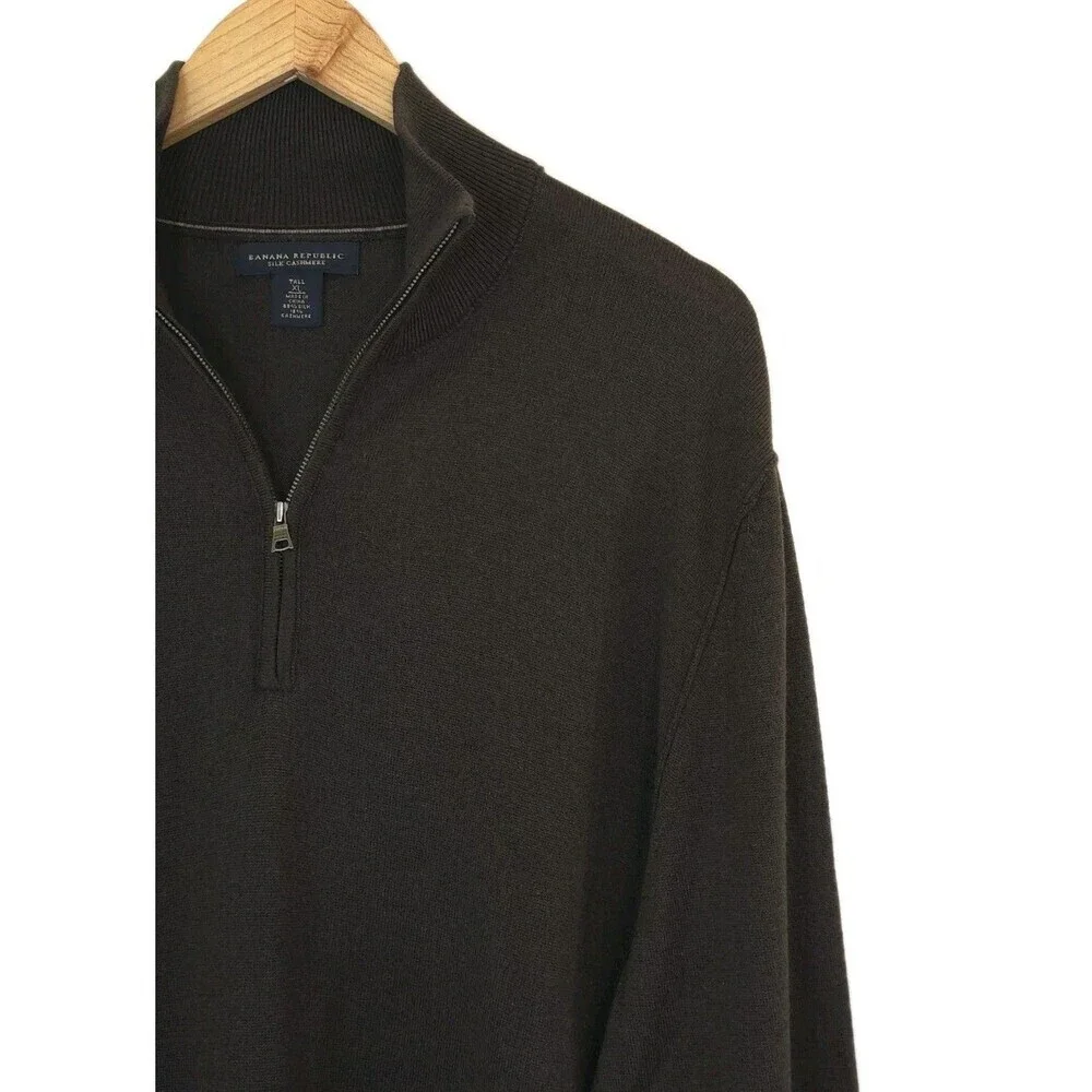 Banana Republic Silk Cashmere Quater Zip Sweater Men's XL Tall Brown Knit